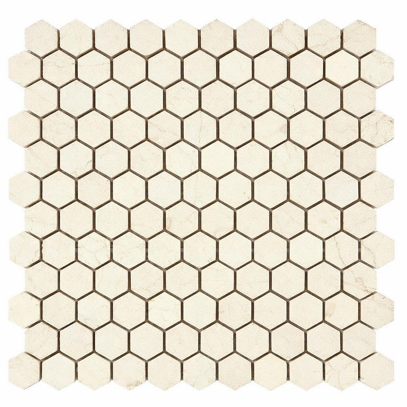 Crema Marfil (Spanish) Marble 1x1 Cream Tumbled Hexagon Mosaic