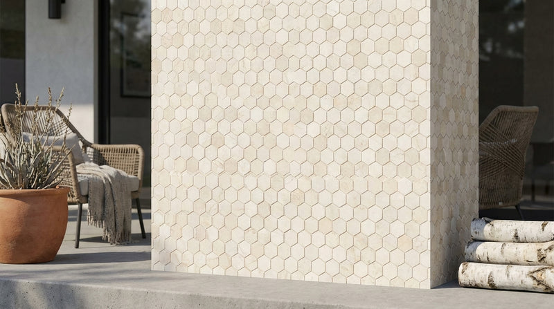 Crema Marfil (Spanish) Marble 1x1 Cream Tumbled Hexagon Mosaic