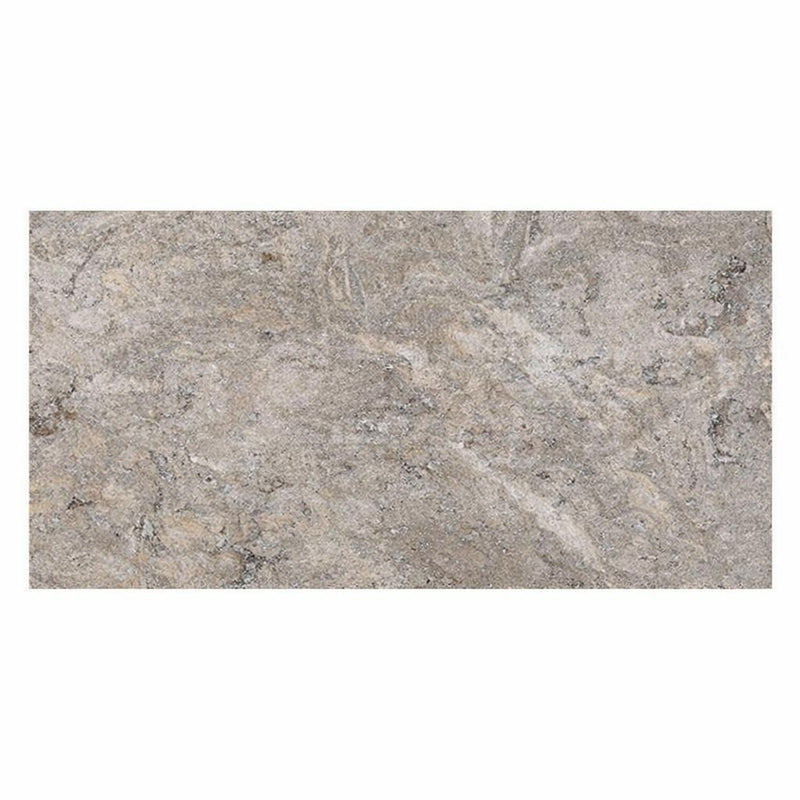 Silver (Pewter Blend) Travertine Versailles Pattern Tumbled Travertine Tile