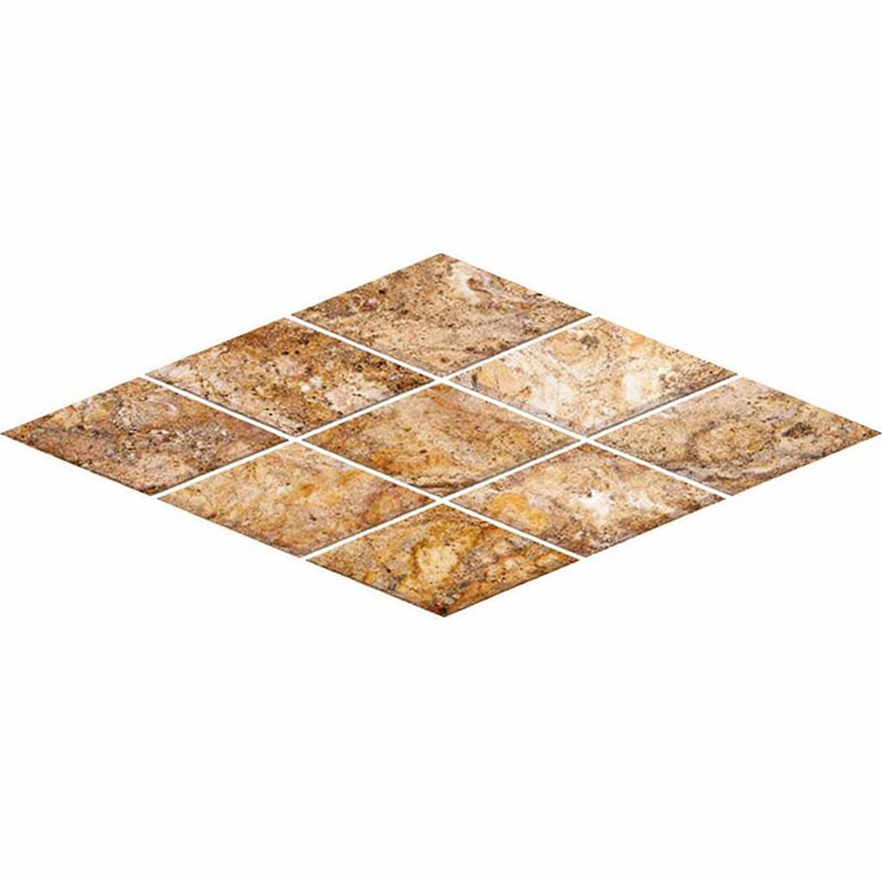 Scabos Travertine 3x6 Honed Travertine Deep-Beveled Diamond Mosaic