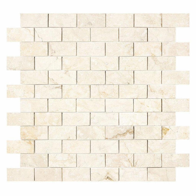 Crema Marfil (Spanish) Marble 1x2 Cream Split-faced Brick Joint Mosaic Brick Mosaic
