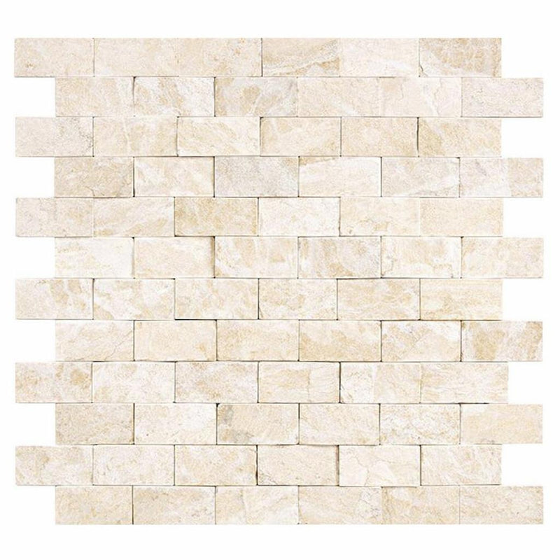 Diano Royal (Queen Beige) Marble 1x2 Split-Faced Brick Joint Mosaic Brick Mosaic