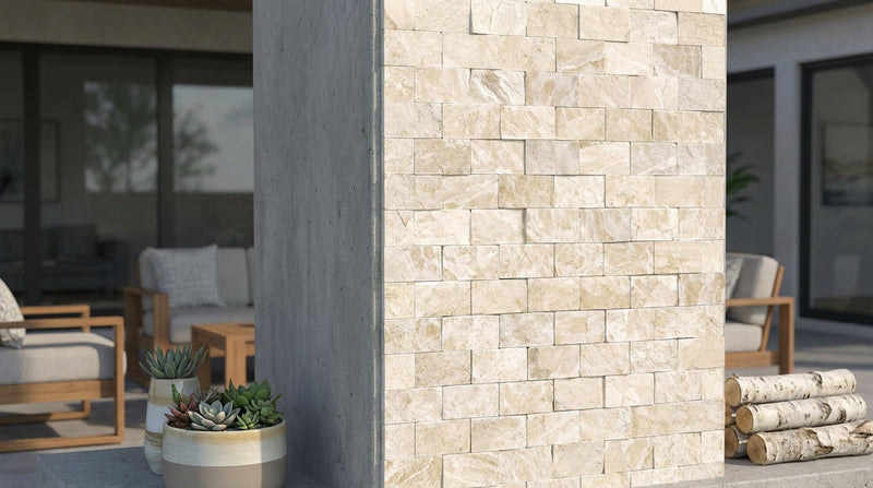 Diano Royal (Queen Beige) Marble 1x2 Split-Faced Brick Joint Mosaic Brick Mosaic