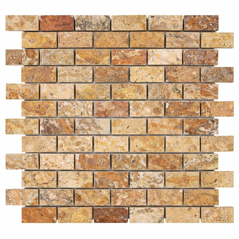 Scabos Travertine 1x2 Tumbled Travertine Brick Joint Mosaic Brick Mosaic