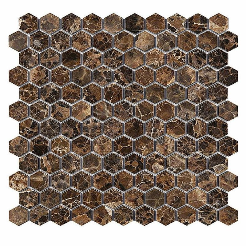 Emperador Dark (Spanish) Marble 1x1 Polished Hexagon Mosaic