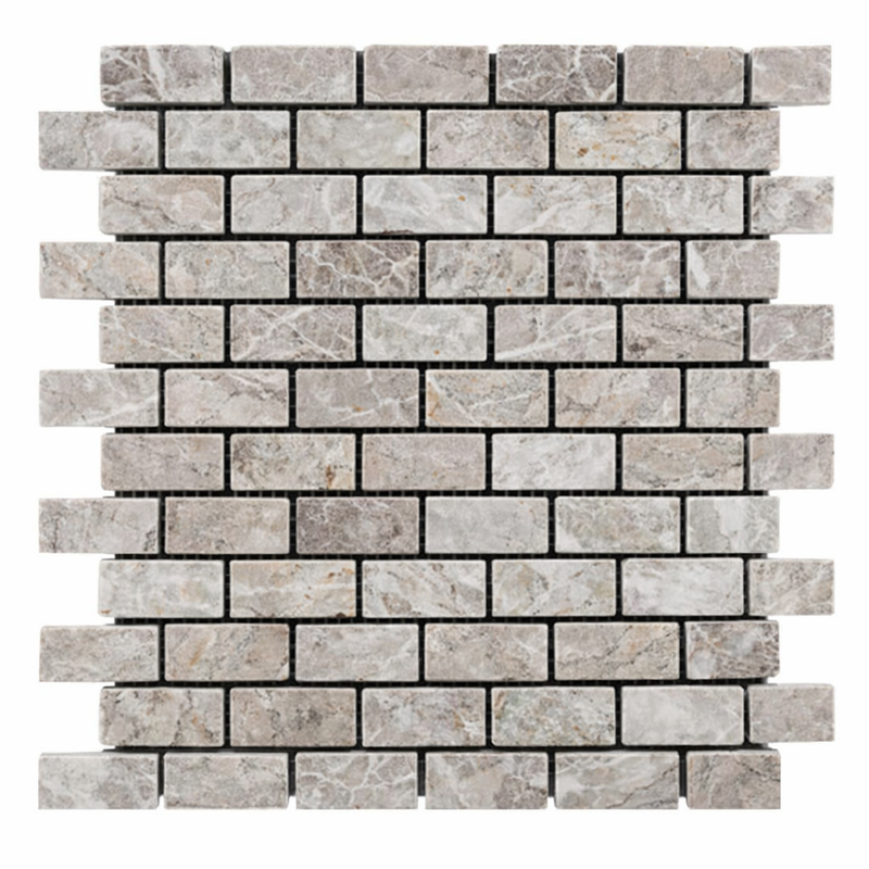 Tundra Gray Marble 1x2 Split-faced Brick Joint Mosaic Brick Mosaic