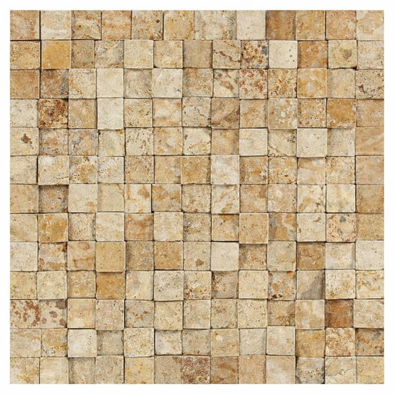 Gold / Yellow Gold Travertine 1x1 Split-faced (Hi-Low) Travertine Mosaic