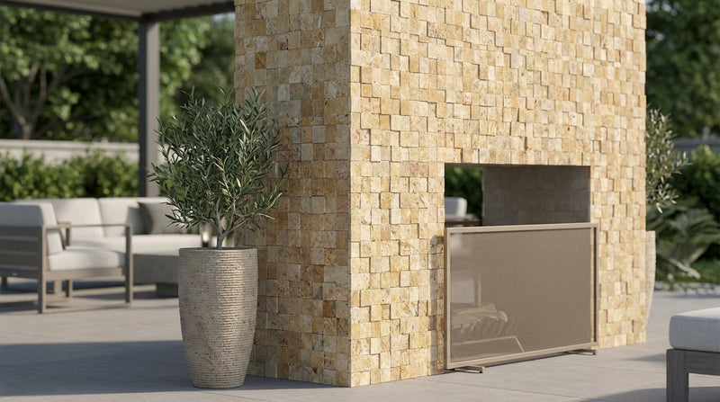 Gold / Yellow Gold Travertine 1x1 Split-faced (Hi-Low) Travertine Mosaic