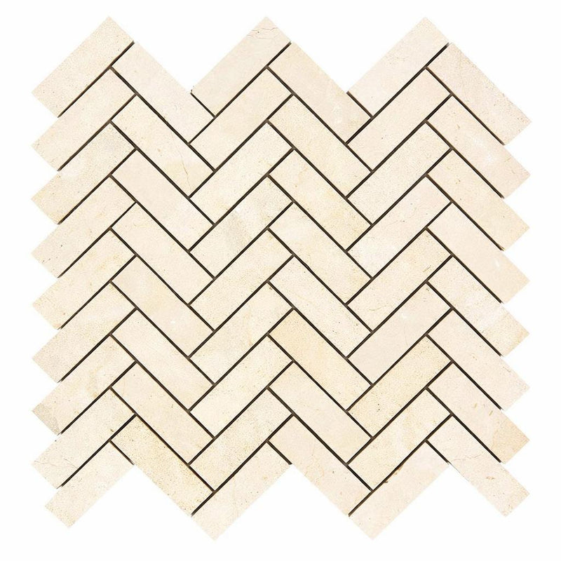 Crema Marfil (Spanish) Marble 1x3 Cream Honed Herringbone Mosaic