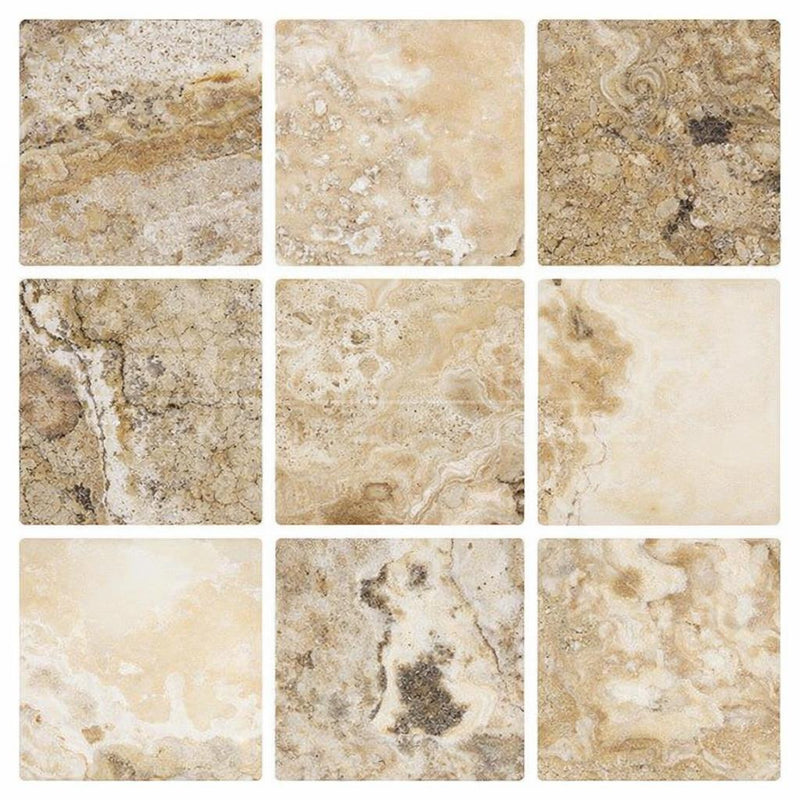 Antico Onyx 4x4 Tumbled Travertine Tile
