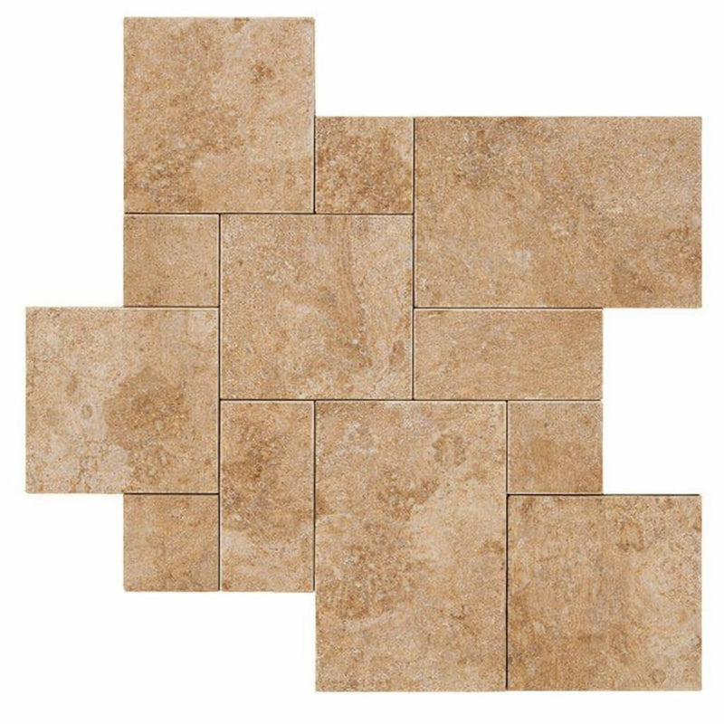 Walnut Travertine Versailles Pattern Tumbled Travertine Paver