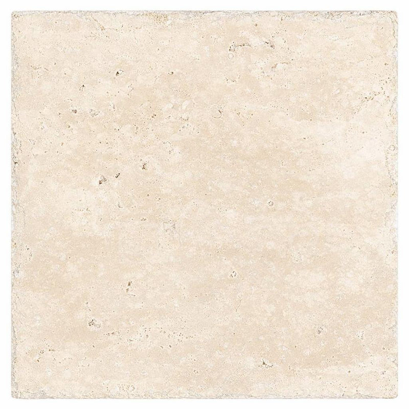 Ivory / Light Travertine 8x8 Cream Unfilled, Brushed & Chiseled Tile