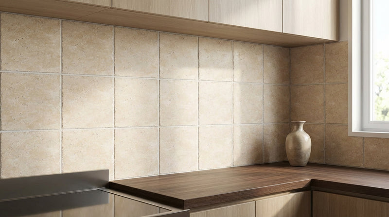 Ivory / Light Travertine 8x8 Cream Unfilled, Brushed & Chiseled Tile