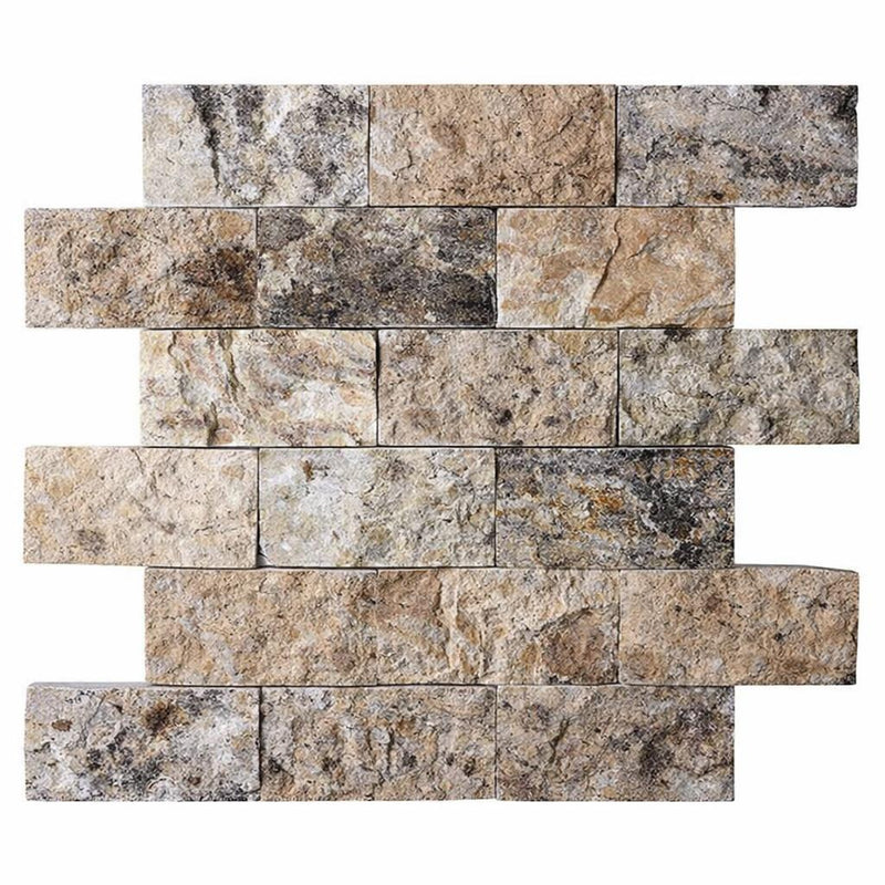 Antico Onyx 2x4 Split-faced Travertine Brick Joint Mosaic Brick Mosaic