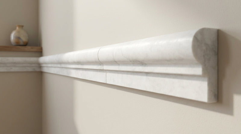 Bianco Congelato Marble 2x12 Leathered Dolomite Tile OG-1 (Single-step Chair Rail Trim)
