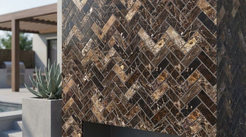 Emperador Dark (Spanish) Marble 1x3 Polished Herringbone Mosaic