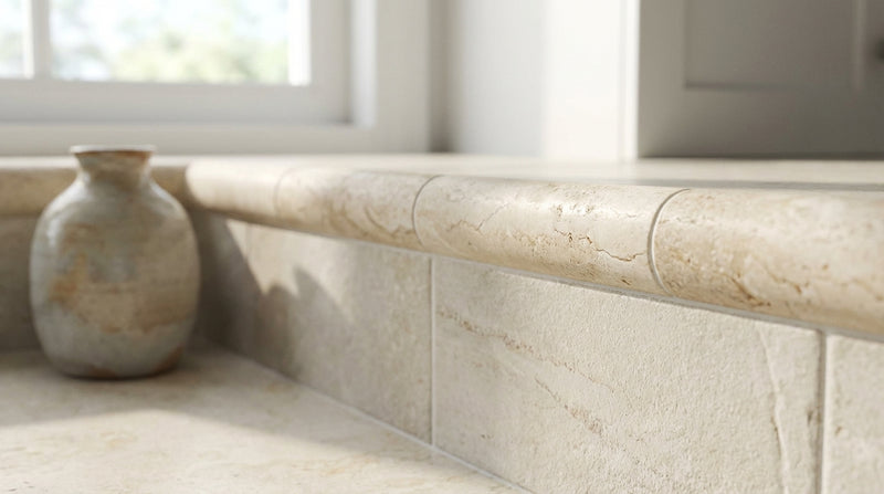 Ivory / Light Travertine 3/4x12 Cream Honed Tile Bullnose Liner
