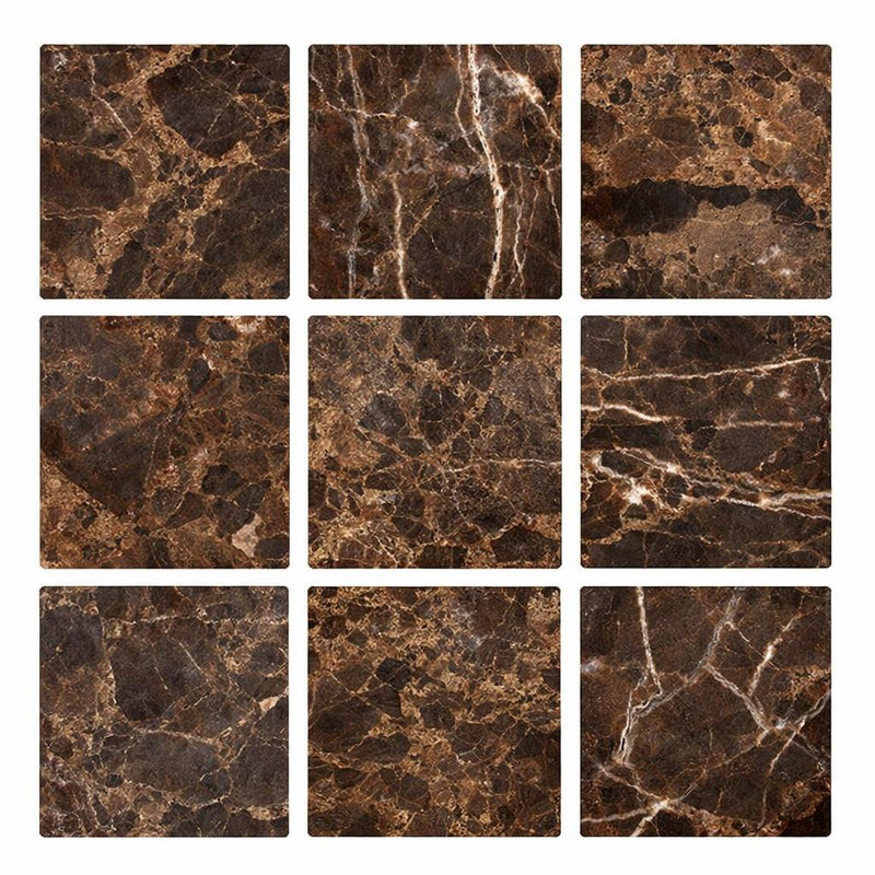 Emperador Dark (Spanish) Emperador Dark Marble 4x4 Tumbled Tile