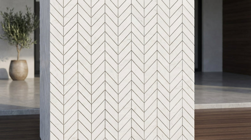 Afyon White Marble Polished Chevron Mosaic Chevron (1" X 4") Mosaic