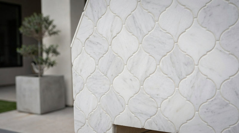Afyon White Marble Polished Lantern Mosaic (3") (Arabesque / Moroccan / Baroque)