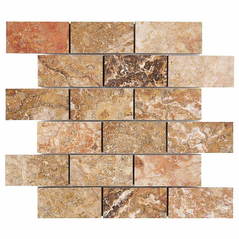 Scabos Travertine 2x4 Polished Travertine Brick Joint Mosaic Brick Mosaic