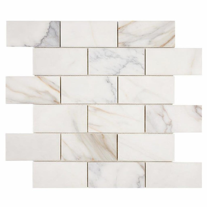 Calacatta Gold (Italian) Marble 2x4 Honed Brick Joint Mosaic Brick Mosaic