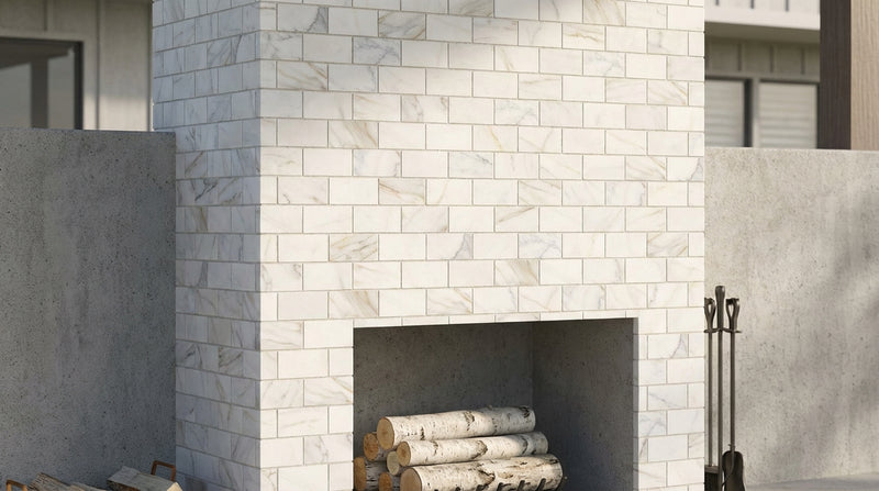 Calacatta Gold (Italian) Marble 2x4 Honed Brick Joint Mosaic Brick Mosaic