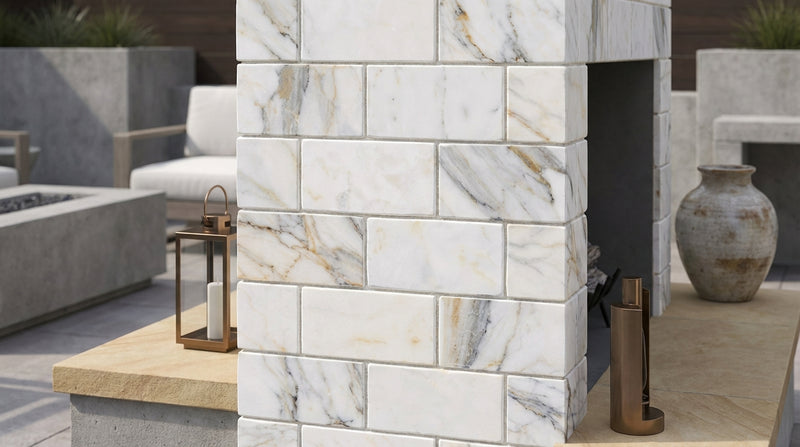 Calacatta Gold (Italian) Marble 2x4 Honed Brick Joint Mosaic Deep-Beveled Brick Mosaic