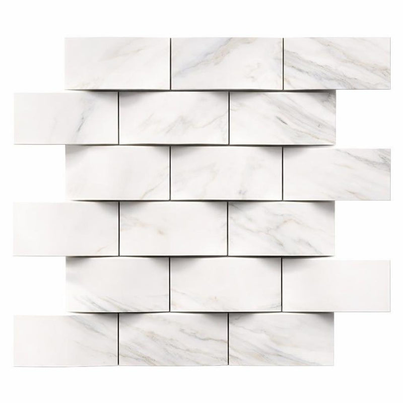 Calacatta Gold (Italian) Marble 2x4 Honed Mosaic Round-Faced (CNC-Arched / Wavy)
