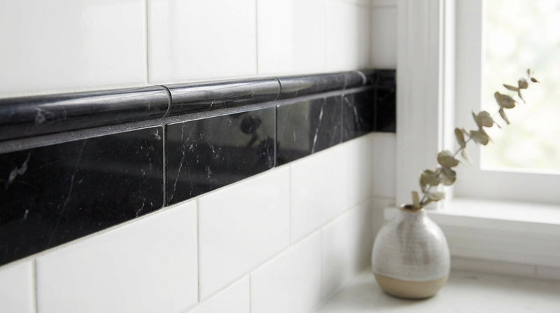 Nero Marquina (Black) Nero Marquina Marble 1/2x12 Polished / Honed Tile Pencil Liner