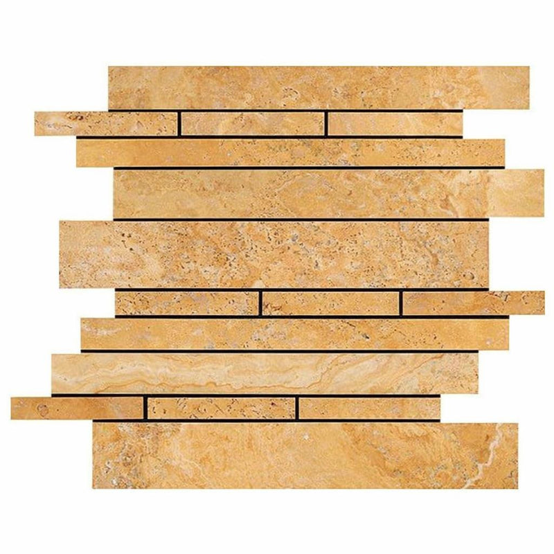 Gold / Yellow Gold Travertine Honed Travertine Random Strip Mosaic