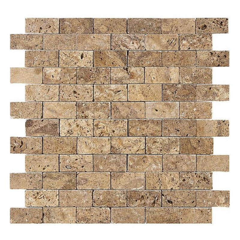 Noce (Antalya) Travertine 1x2 Split-faced Travertine Brick Joint Mosaic Brick Mosaic