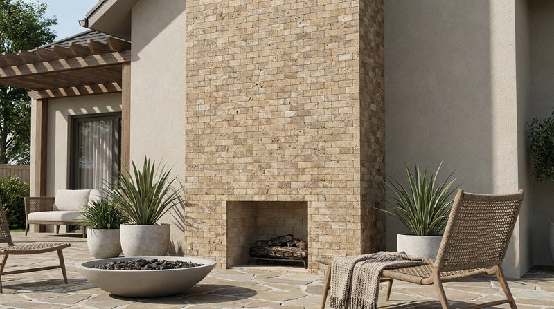 Noce (Antalya) Travertine 1x2 Split-faced Travertine Brick Joint Mosaic Brick Mosaic
