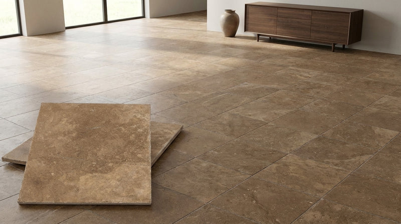 Noce (Antalya) Travertine 18x18 Unfilled, Brushed & Chiseled Travertine Tile