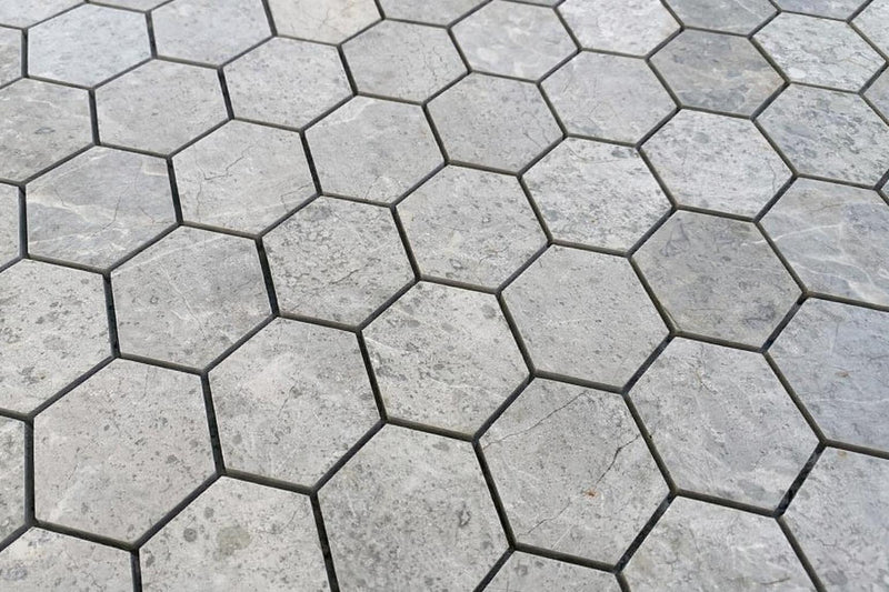Tundra Gray Marble 2x2 Honed Hexagon Mosaic
