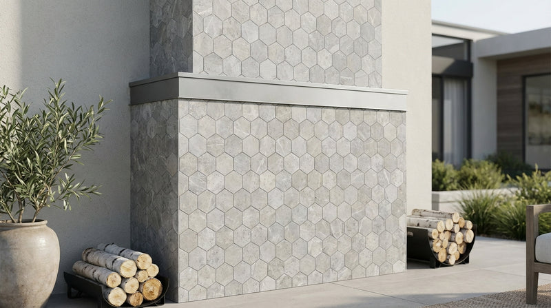 Tundra Gray Marble 2x2 Honed Hexagon Mosaic
