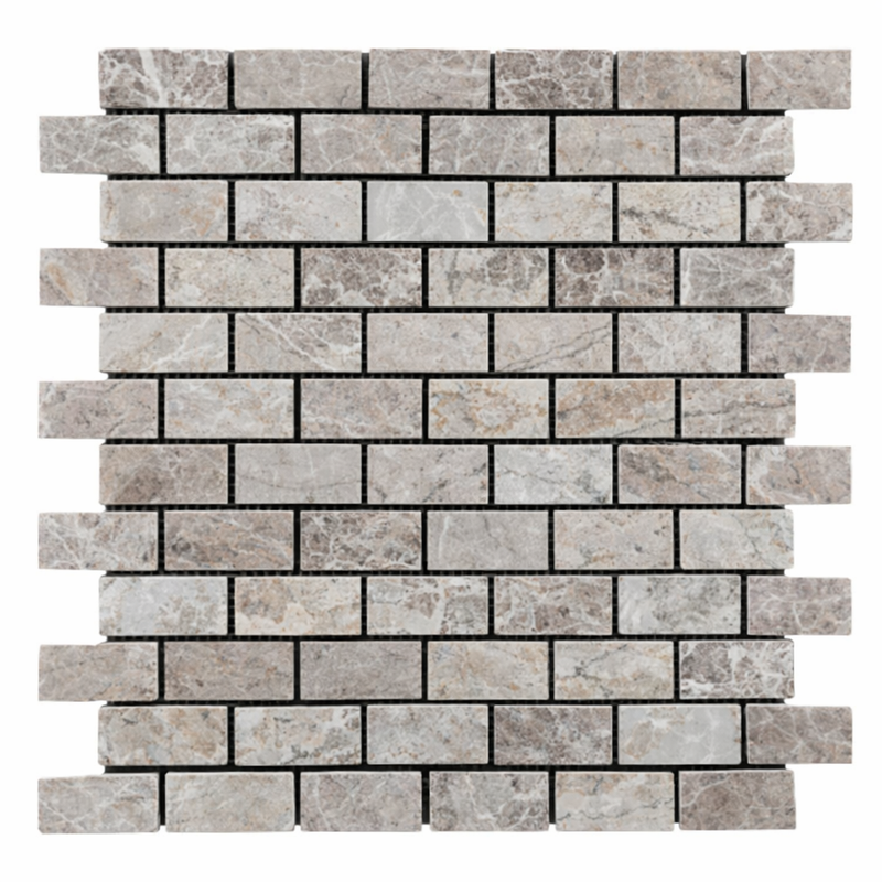Tundra Gray Marble 1x2 Tumbled Mosaic