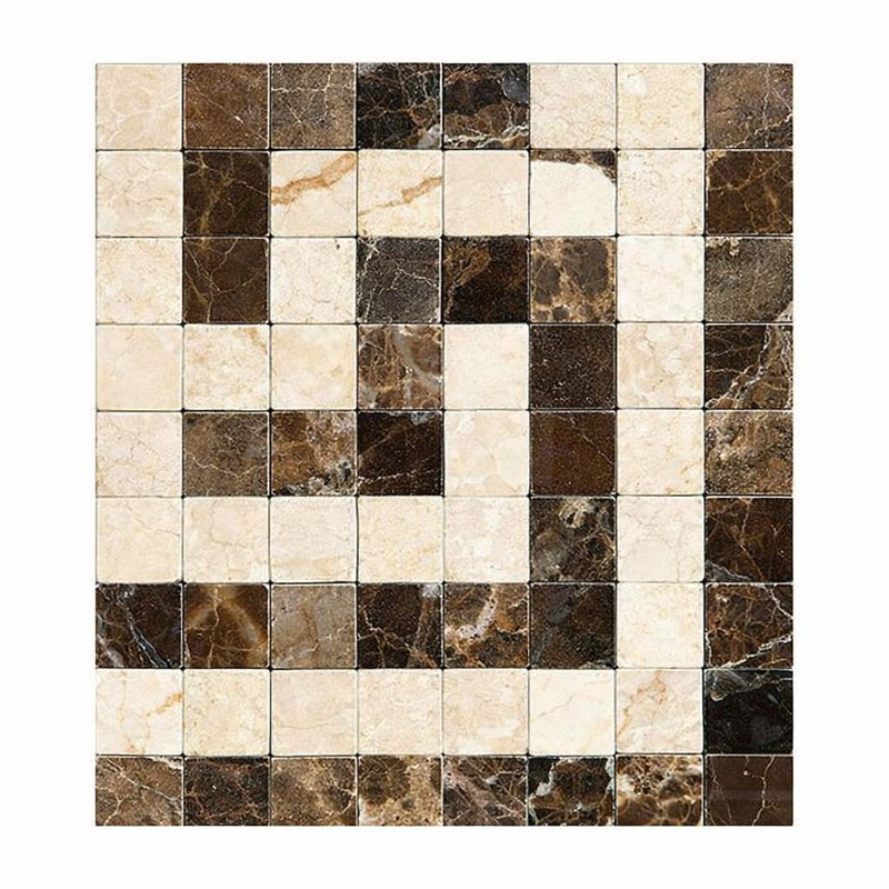 Emperador Dark (Spanish) Emperador Dark Marble Polished Tile Greek Key Border CORNER (Emp. Dark + C. Marfil)