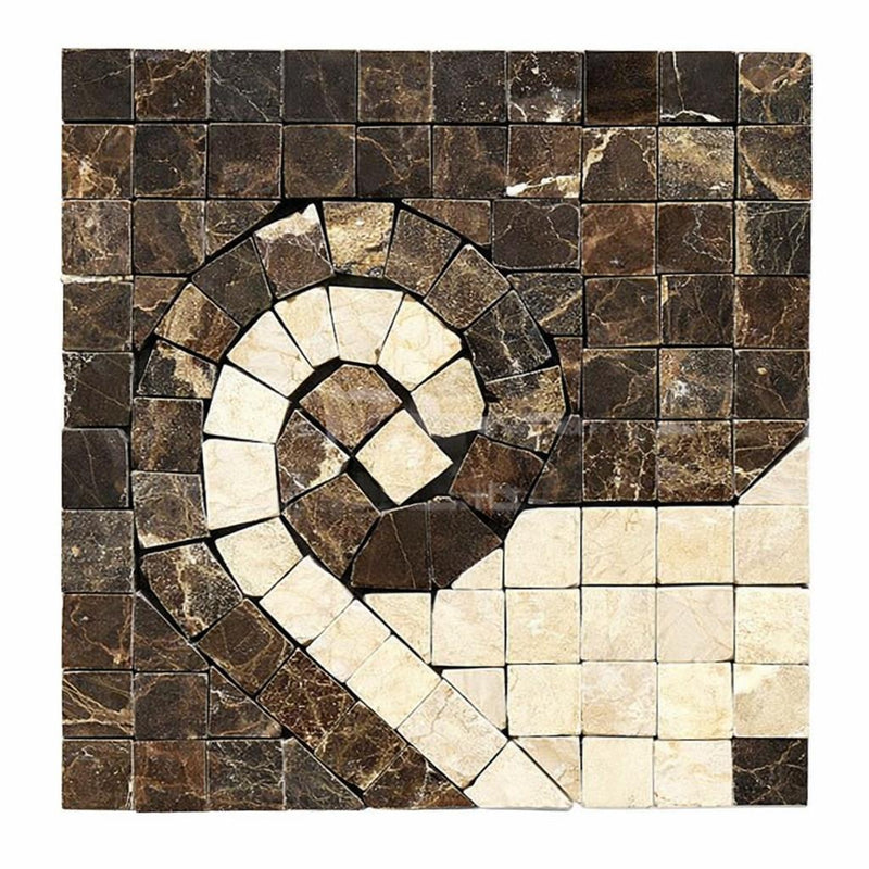 Emperador Dark (Spanish) Emperador Dark Marble Polished Tile Wave Border CORNER (Emp. Dark + C. Marfil)