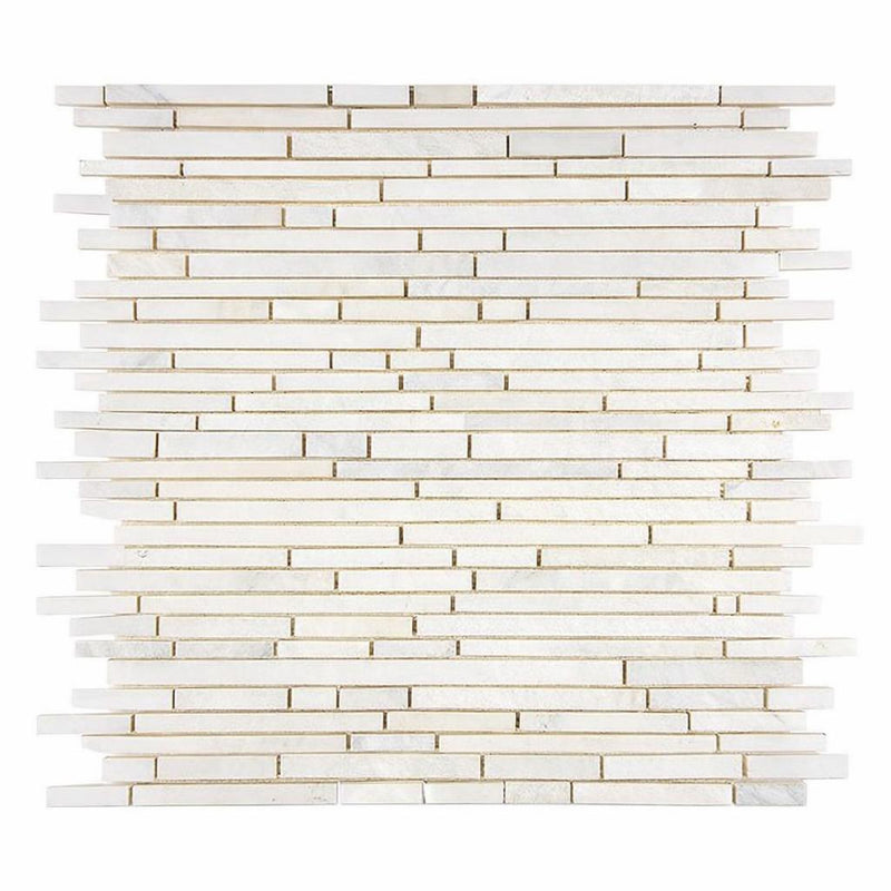 Oriental White (Asian Statuary) Marble Honed Bamboo Sticks Mosaic (Thassos + Oriental White + Black)