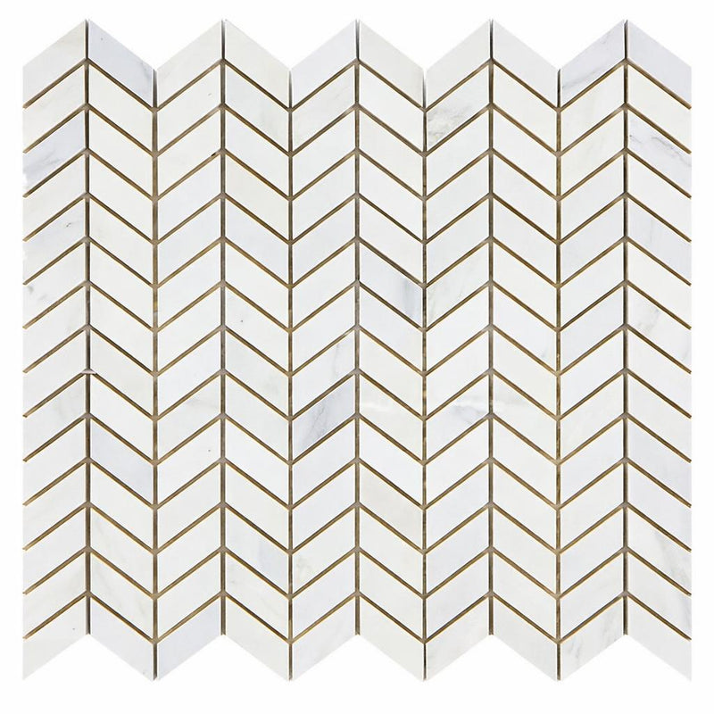 Oriental White (Asian Statuary) Marble Honed Chevron Mosaic Chevron (MINI)