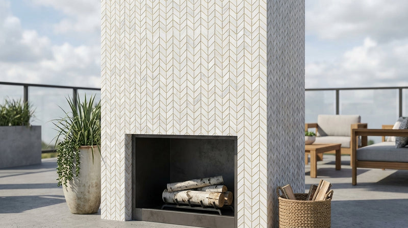 Oriental White (Asian Statuary) Marble Honed Chevron Mosaic Chevron (MINI)