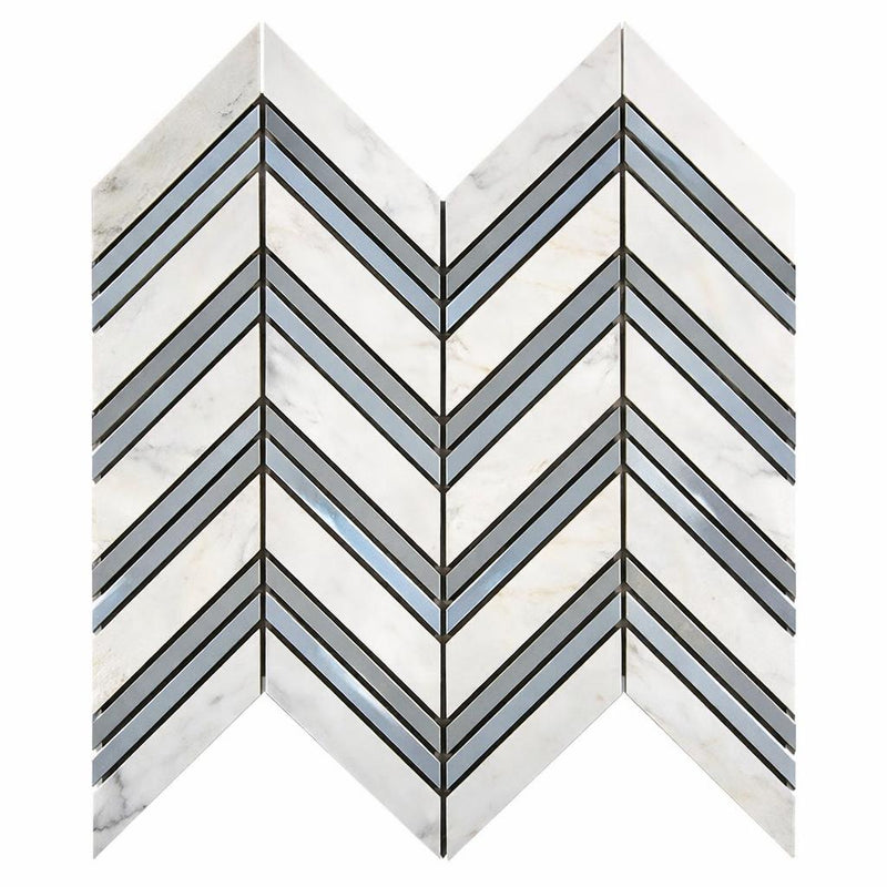 Oriental White (Asian Statuary) Marble Honed Chevron Mosaic Chevron (LARGE) (w/ Oriental White / Oriental White)