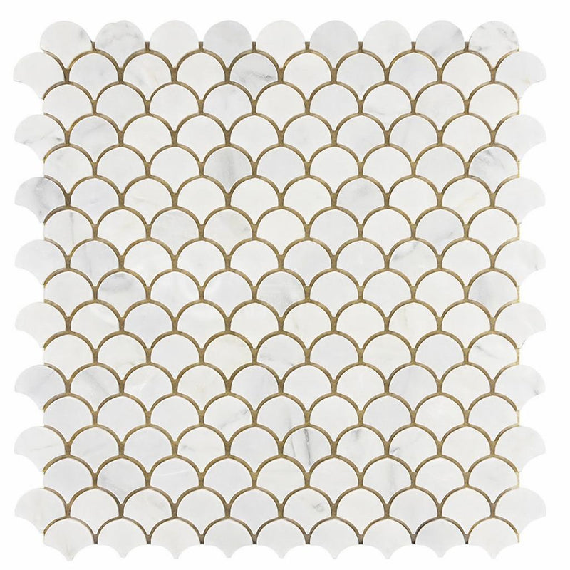 Oriental White (Asian Statuary) Marble Honed Fan Mosaic FAN (Raindrop) Mosaic