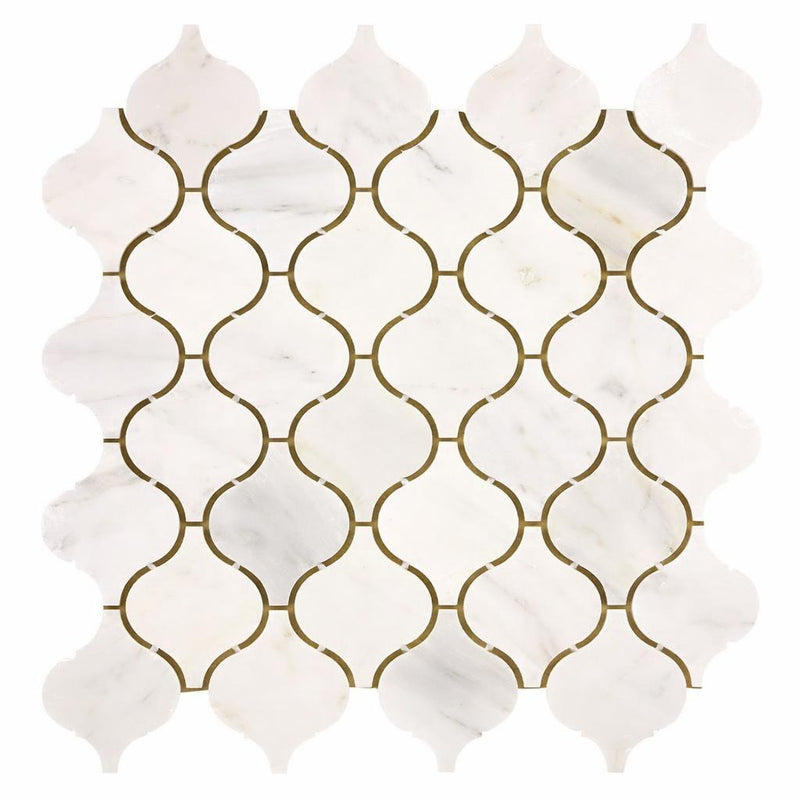 Oriental White (Asian Statuary) Marble Honed Lantern Mosaic (3") (Arabesque / Moroccan / Baroque)