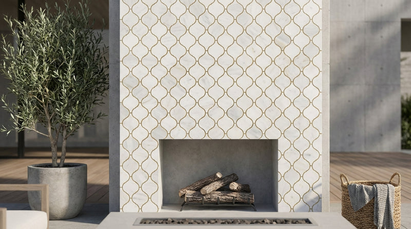 Oriental White (Asian Statuary) Marble Honed Lantern Mosaic (3") (Arabesque / Moroccan / Baroque)