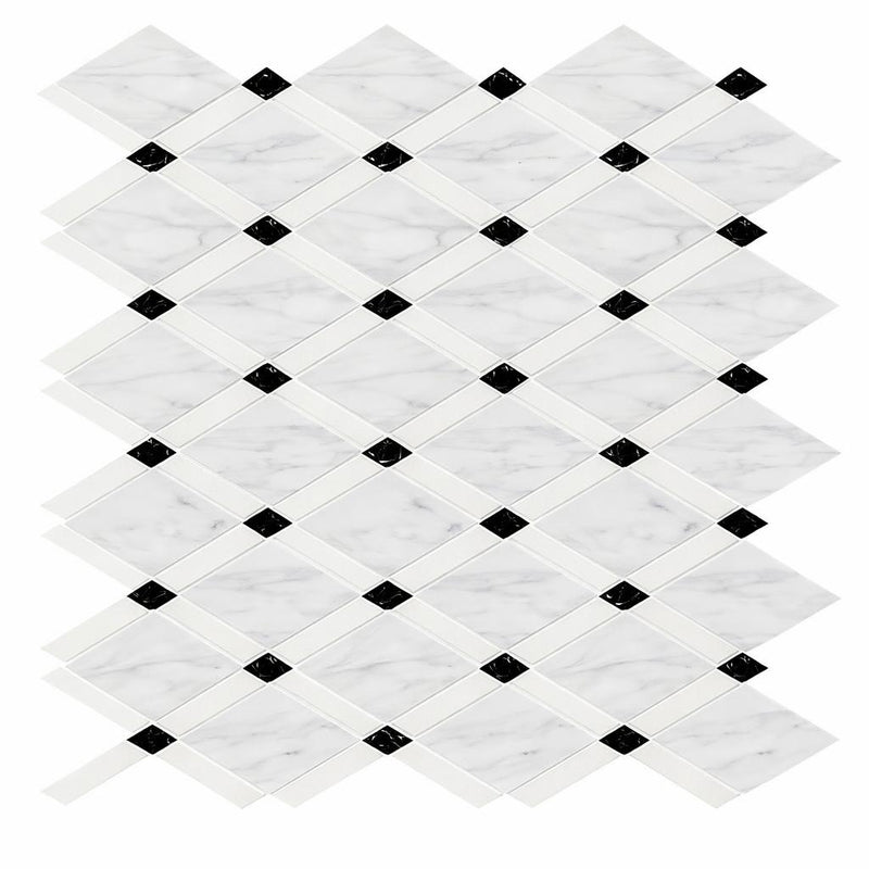 Oriental White (Asian Statuary) Oriental White Marble Polished / Honed Lattice Mosaic Lattice Mosaic (Thassos + Oriental White White + Black)