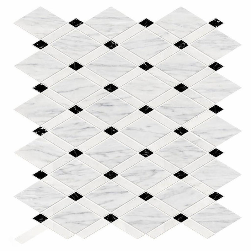 Oriental White (Asian Statuary) Oriental White Marble Polished / Honed Lattice Mosaic Lattice Mosaic (Thassos + Oriental White White + Blue-Gray)