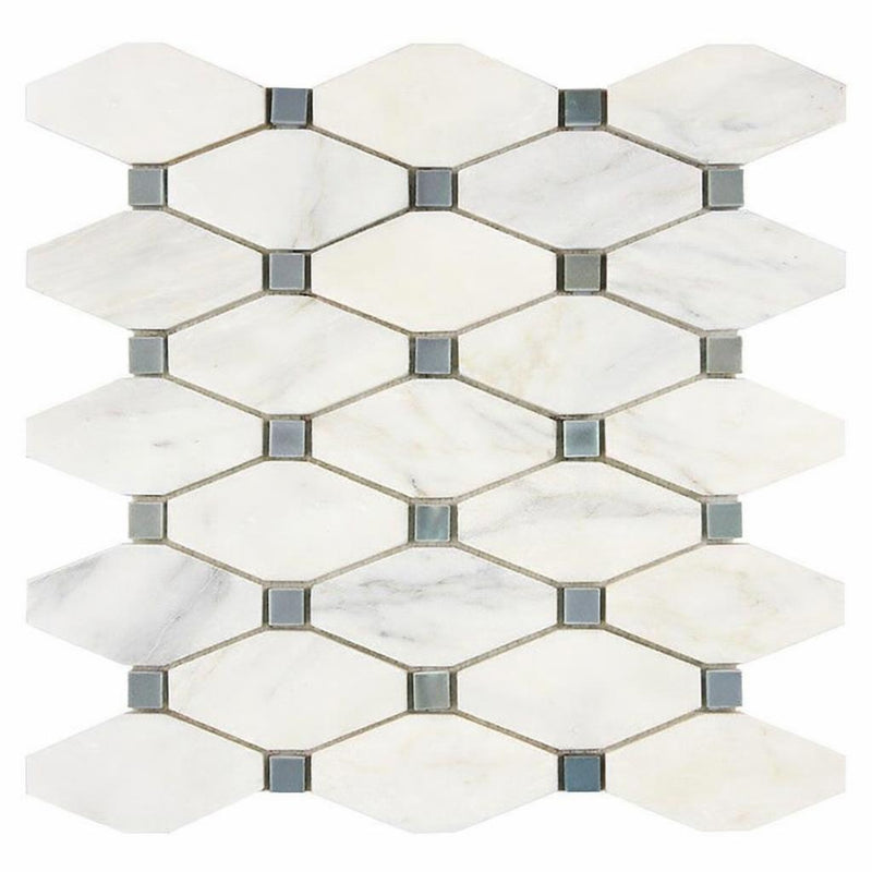 Oriental White (Asian Statuary) Marble Honed Manhattan Mosaic Manhattan (Random-Strip) Mosaic