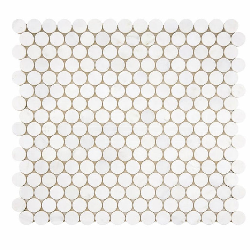 Oriental White (Asian Statuary) Marble Honed Penny-Round Mosaic (Single Color: Oriental White)